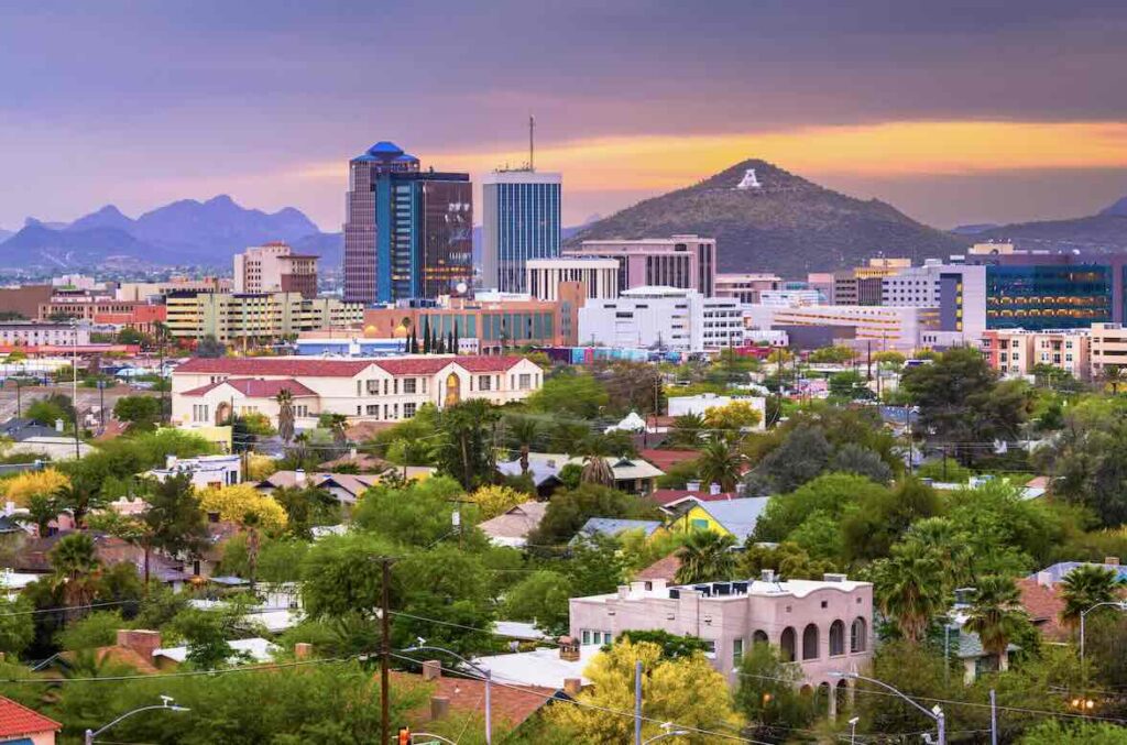 skyline of Tucson Arizona at sunset